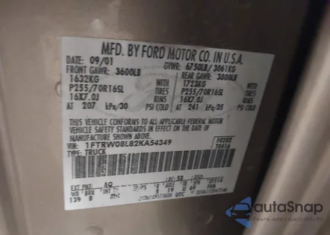 2002 Ford F-150 Lariat/Xlt z USA, uszkodzony, nr VIN 1FTRW08L82KA54349